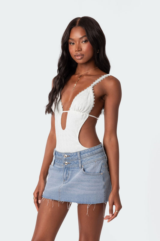 Textured Cut Out Bodysuit