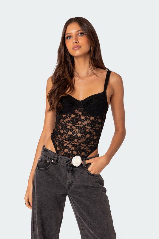 Lace & Satin Cupped Bodysuit