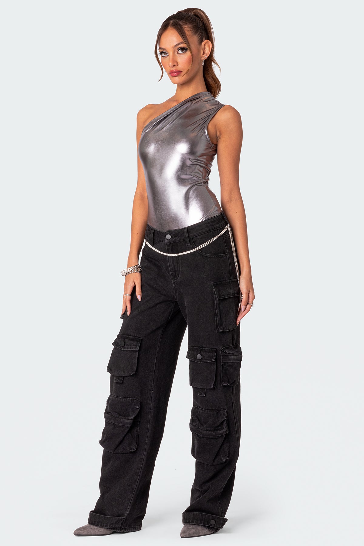 Feona Gathered Metallic Bodysuit