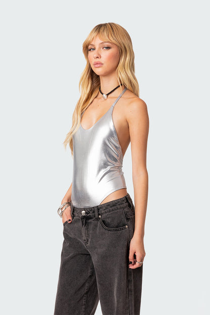 Elektra Open Back Metallic Bodysuit